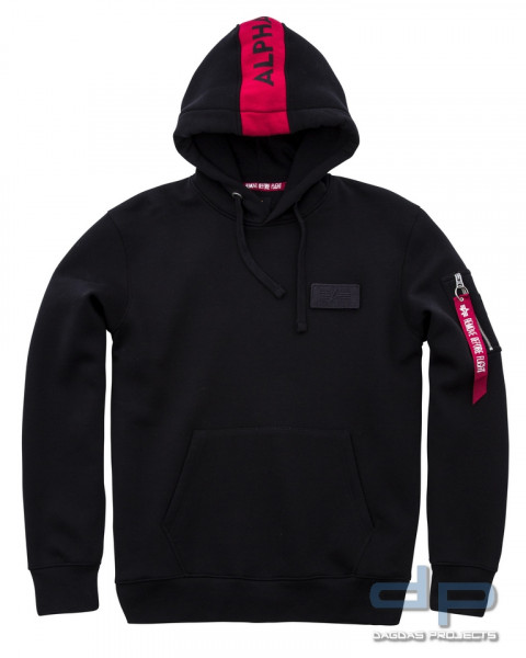 Alpha Industries Red Stripe Hooded Sweat in schwarz